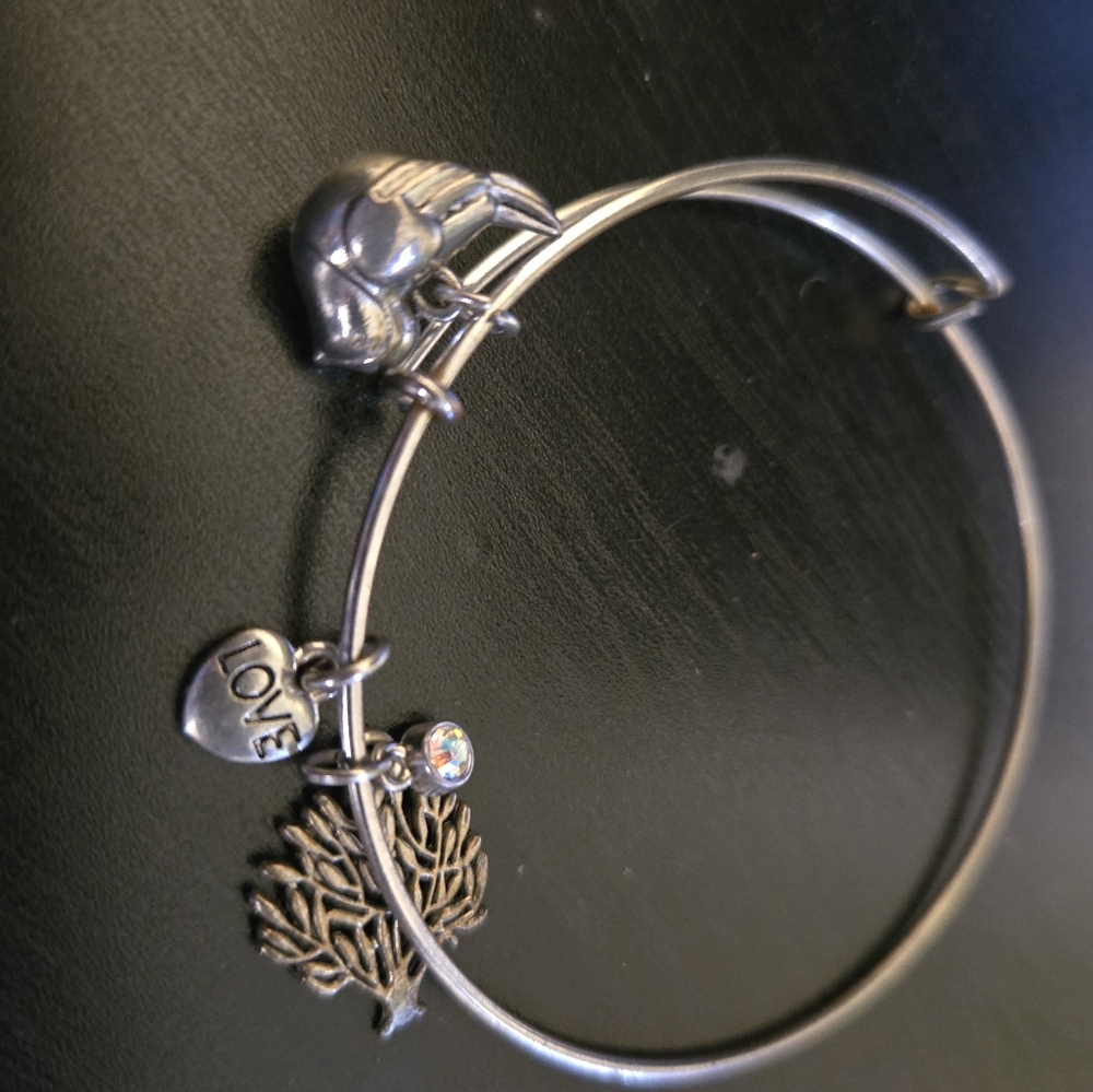 ALEX and ANI silver adjustable charm bracelt bird and tree of life